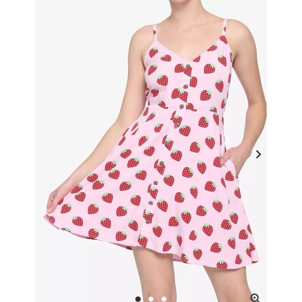 Hot Topic Pink Strawberry Button-Front Dress XL Cute Sleeveless